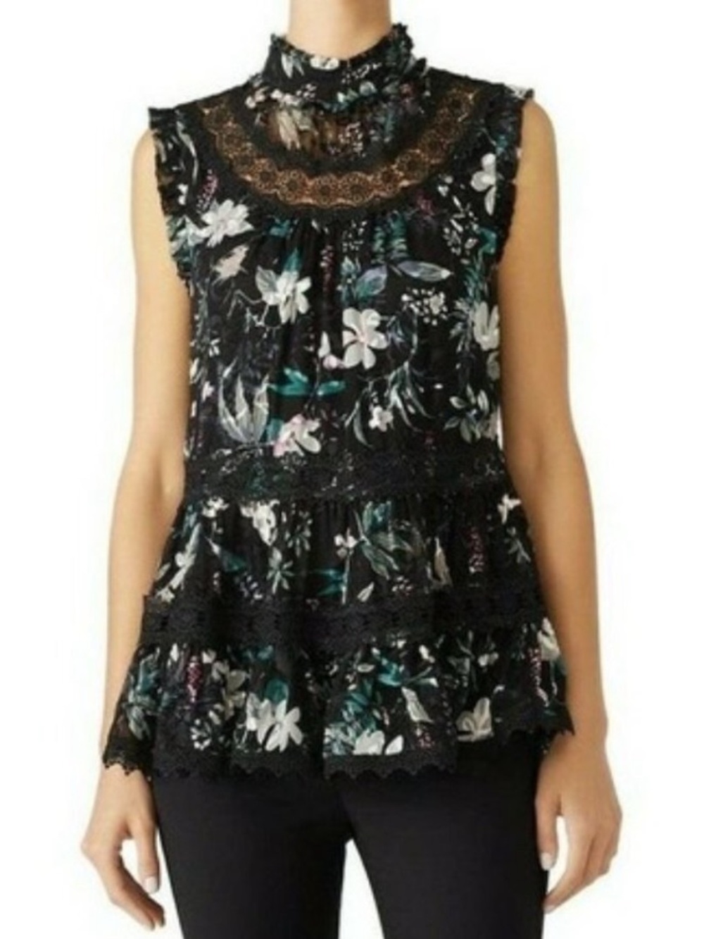 kate spade Black Floral Lace High Neck Blouse